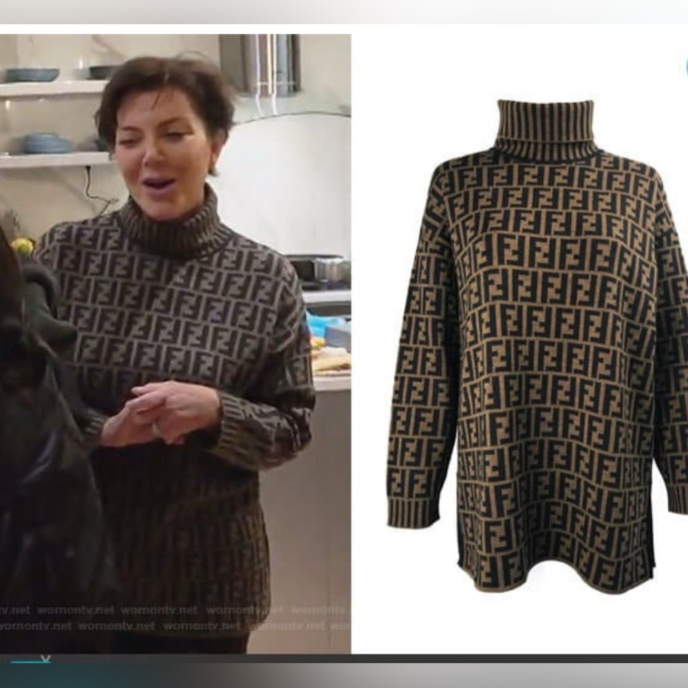 $1200  Fendi Zucca Logo Monogram Print Turtleneck Oversized Sweater Size M / 6